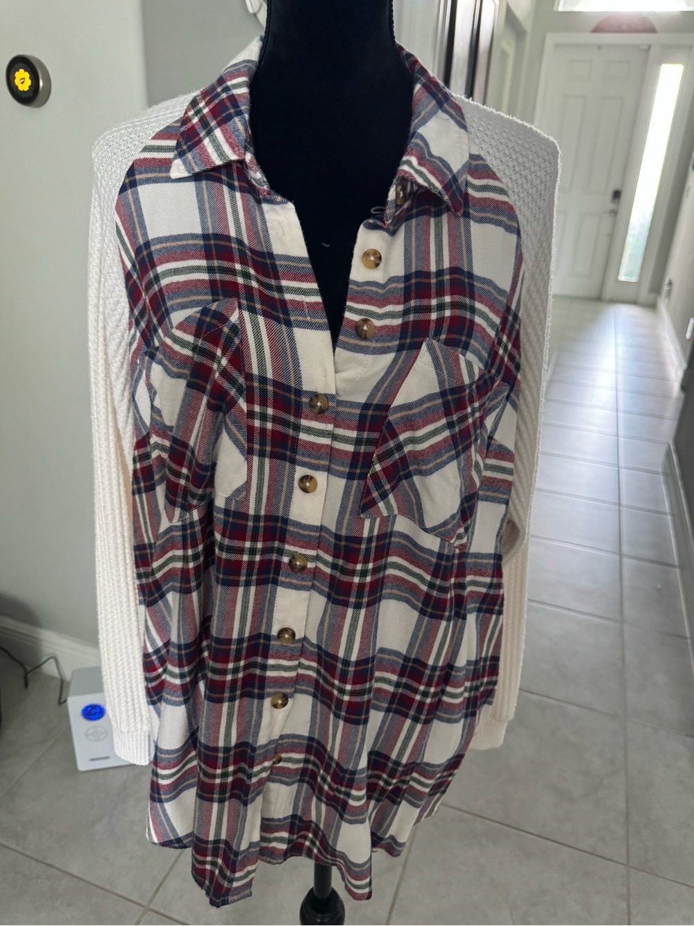 Torrid flannel White, Red & Blue Plaid Button-Down Shirt